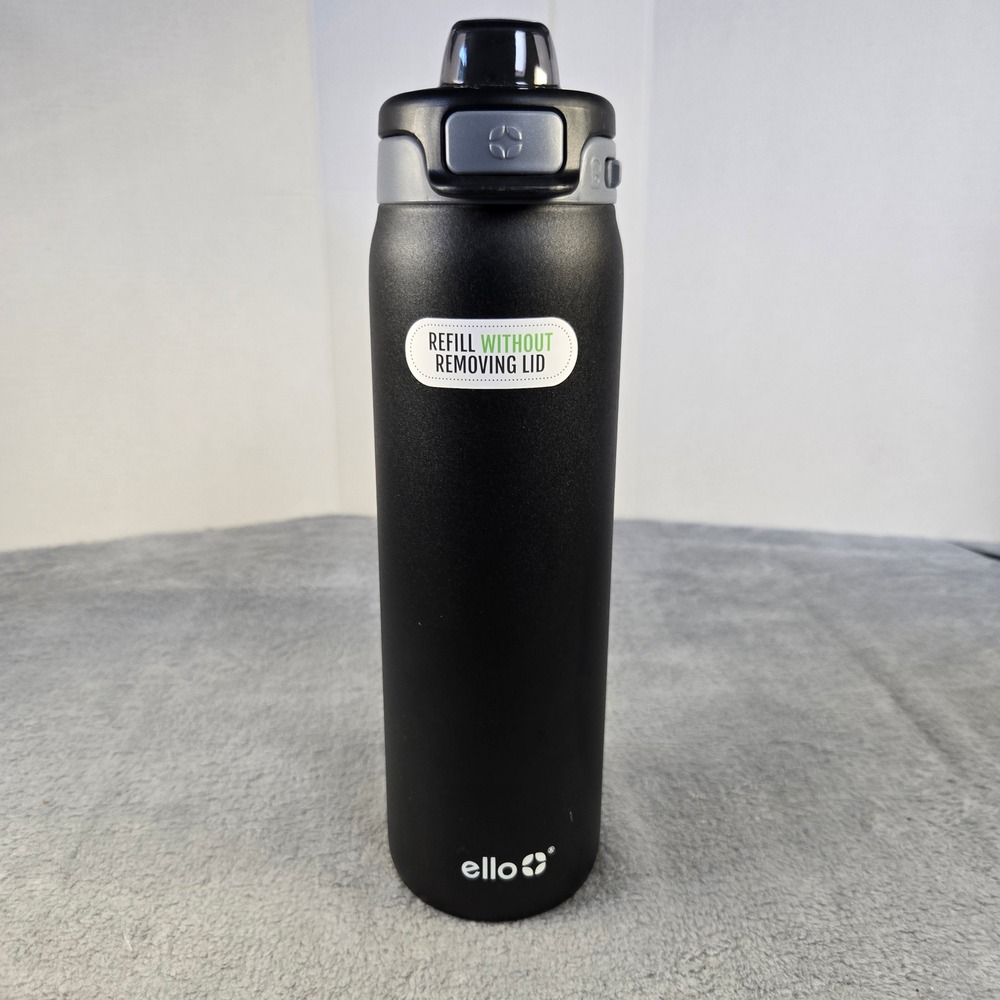 Ello Syndicate 22oz Glass‎ Water Bottle Silicone Sleeve Black Flip Lid BPA-Free